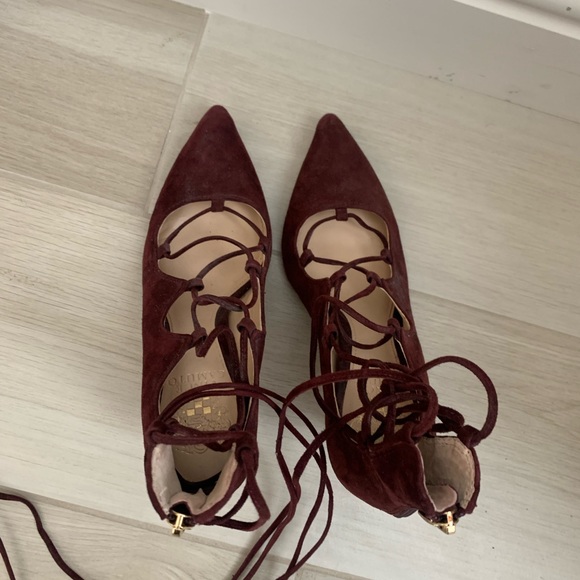 Vince Camuto Burgundy/Wine Suede Lace Up Heels - Picture 4 of 5
